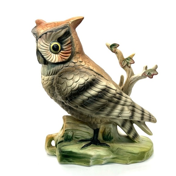 Vintage Great Horned Owl Ceramic Figurine Enesco Japan E-1450 8”x6” EUC - Picture 2 of 8